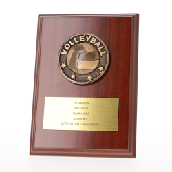Spartan Volleyball Walnut Plaque 150mm