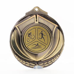 Two Tone Triathlon Medal 50mm Gold