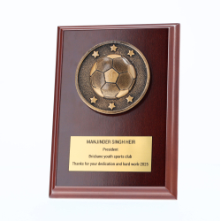 Spartan Soccer Walnut Plaque 150mm