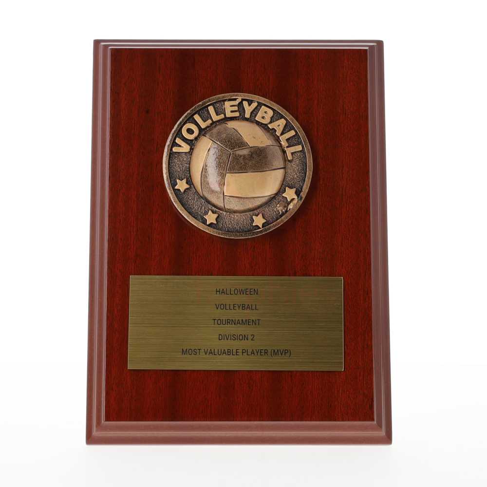 Spartan Volleyball Walnut Plaque 150mm