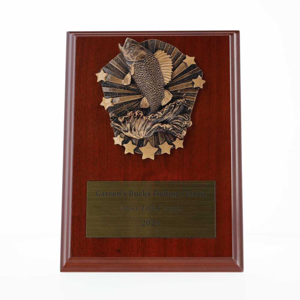 Cosmos Fishing Walnut Plaque 150mm