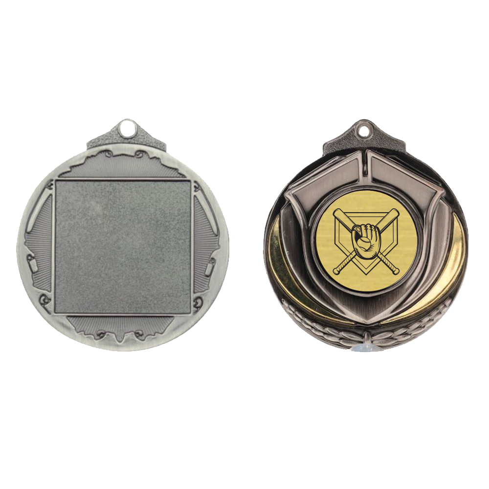 Two Tone Baseball Medal 50mm Silver