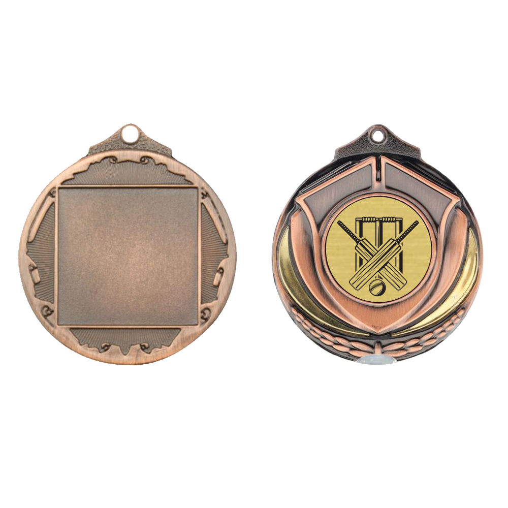 Two Tone Cricket Medal 50mm Bronze