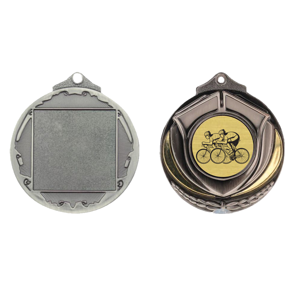 Two Tone Cycling Medal 50mm Silver