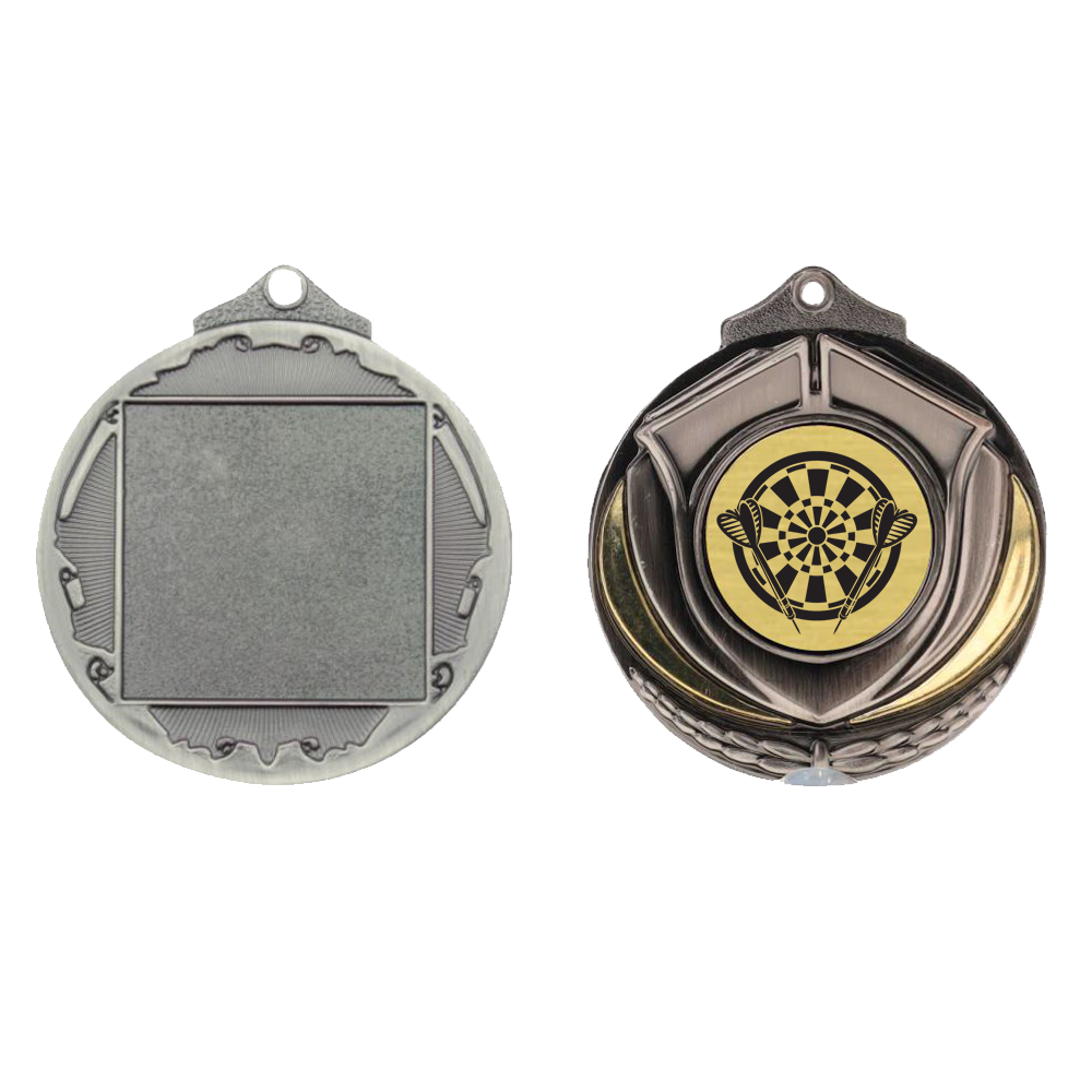 Two Tone Darts Medal 50mm Silver
