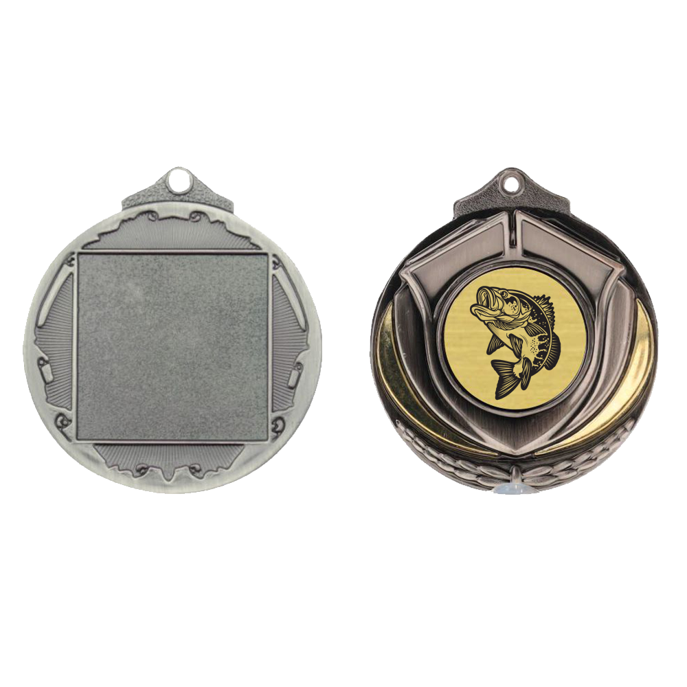 Two Tone Fishing Medal 50mm Silver