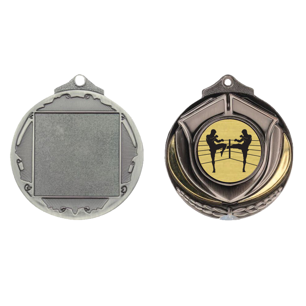Two Tone Kick Boxing Medal 50mm Silver