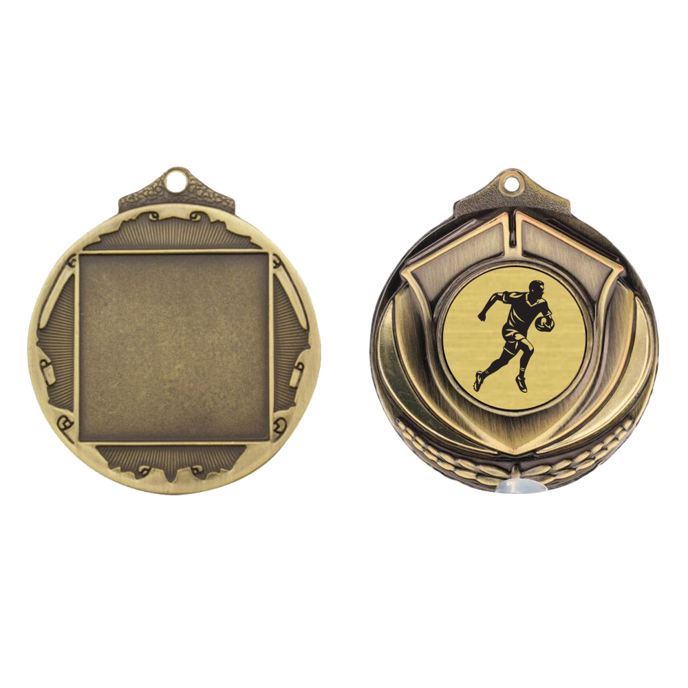 Two Tone Rugby Medal 50mm Gold