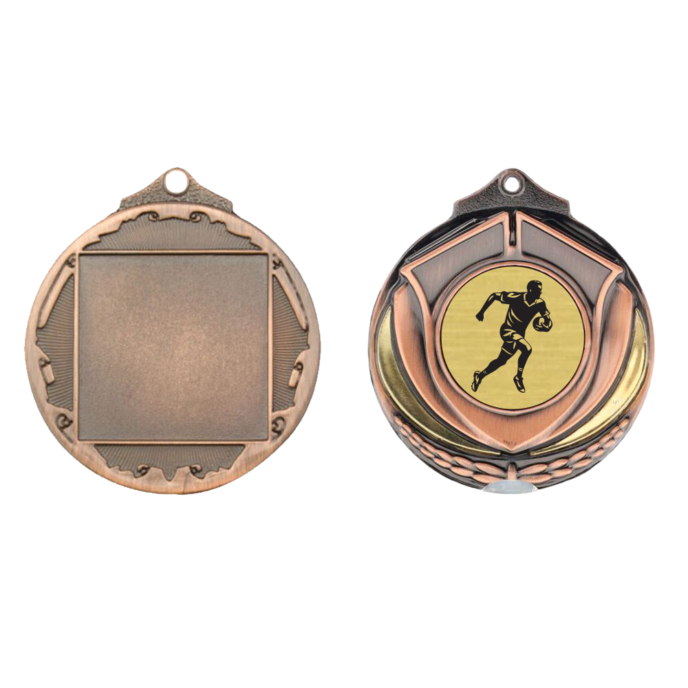 Two Tone Rugby Medal 50mm Bronze