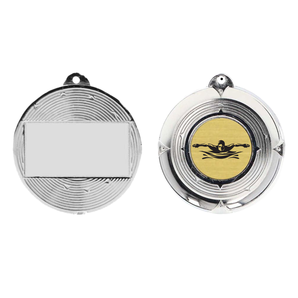 Deluxe Male Swimming Medal 50mm Silver