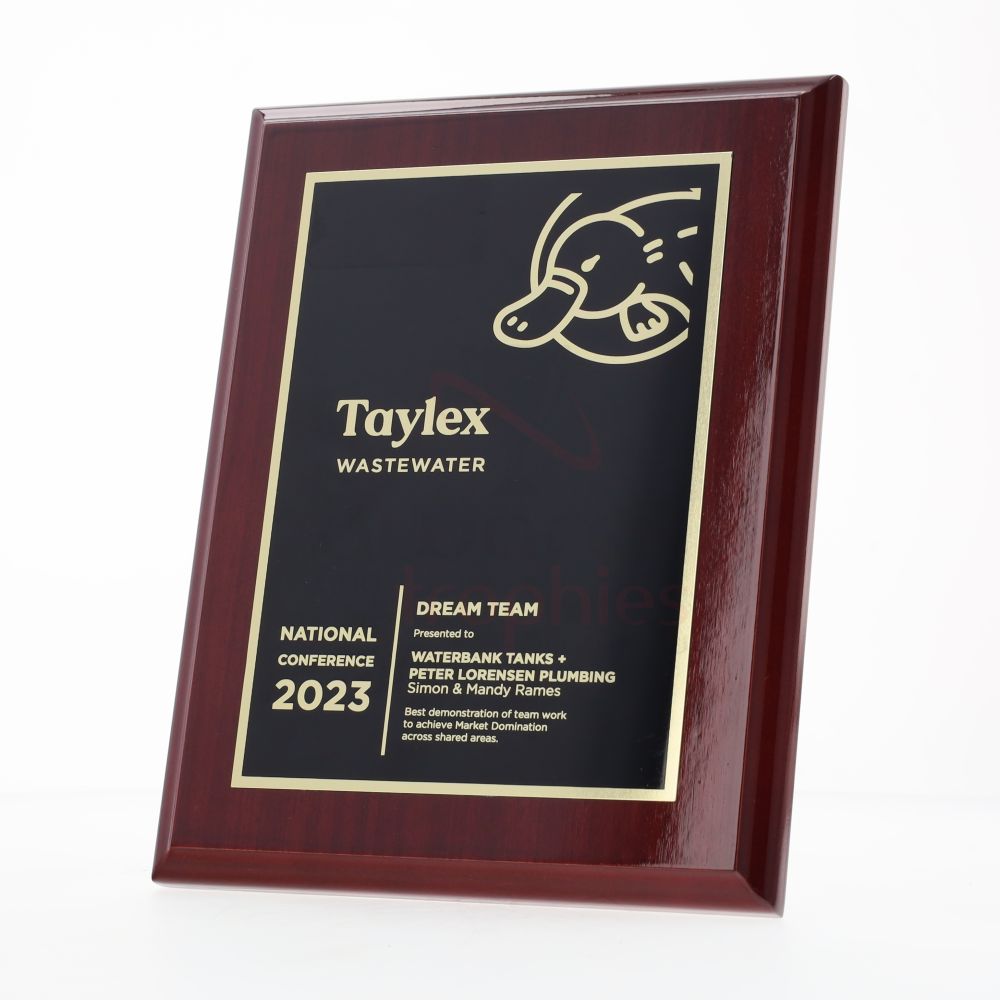 Designer Brass Plaque (Black on Rosewood) 225mm