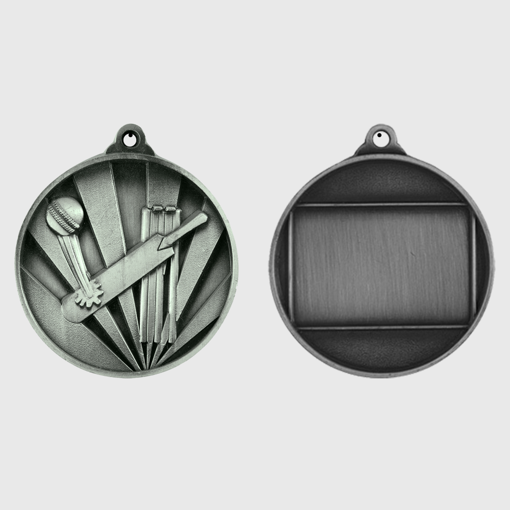 Sunrise Cricket Medal 50mm Silver