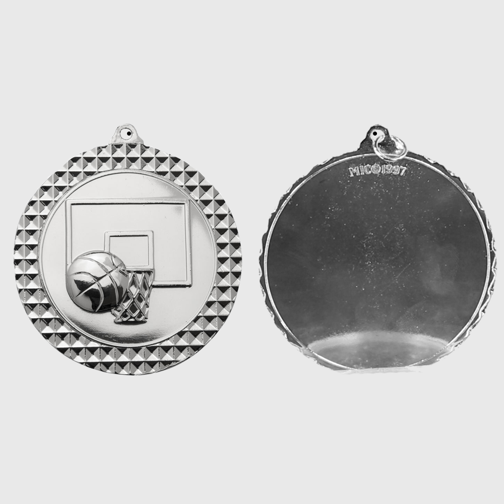 Basketball Facet Medal Silver 70mm