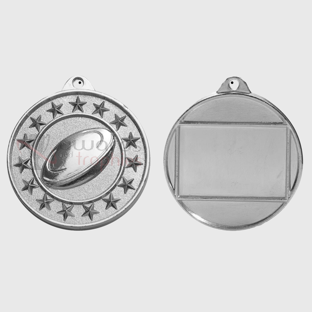 Rugby Starry Medal Silver 50mm