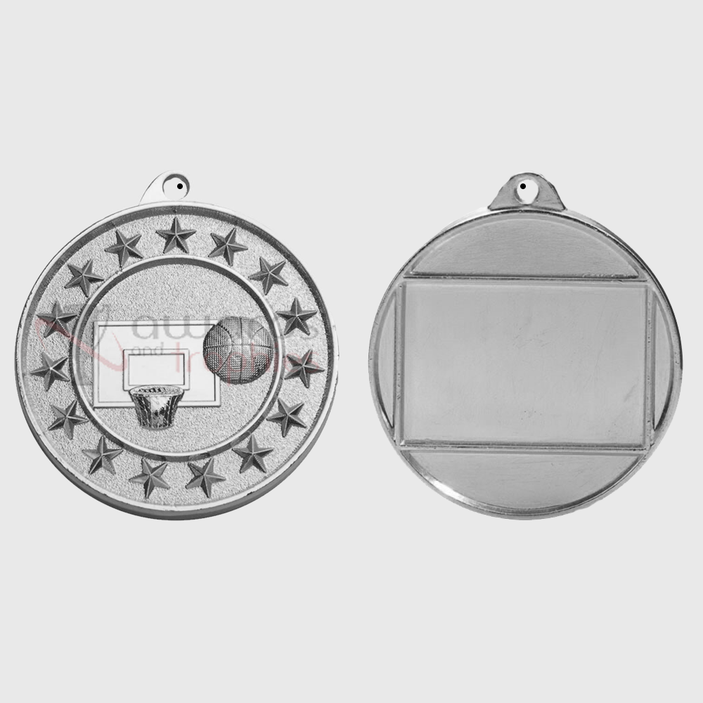 Basketball Starry Medal Silver 50mm