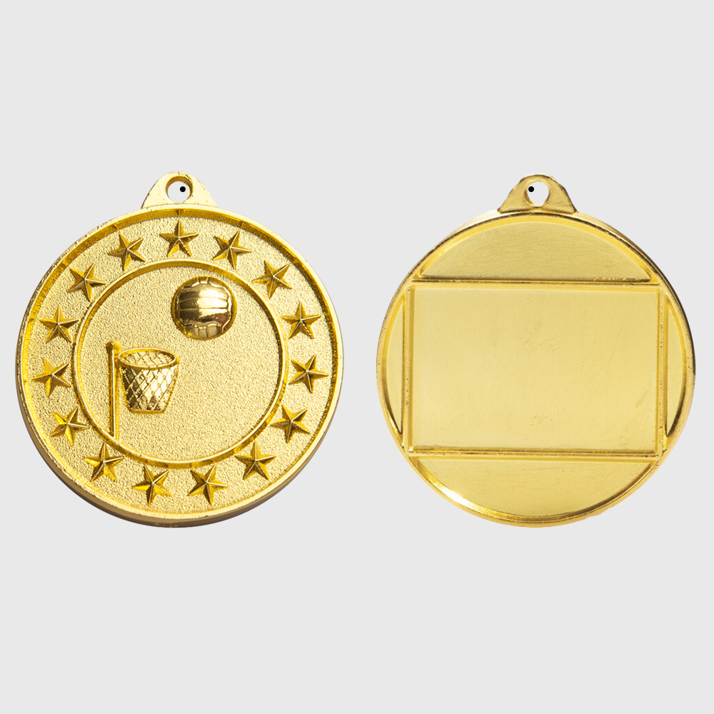 Netball Starry Medal Gold 50mm