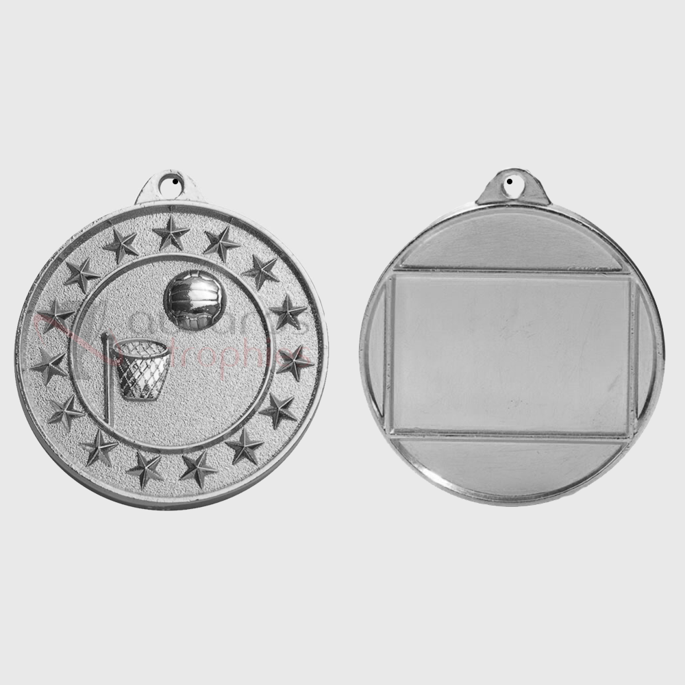 Netball Starry Medal Silver 50mm