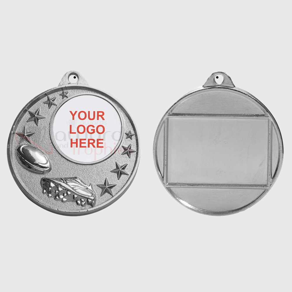 Rugby Logo Starry Medal Silver 50mm