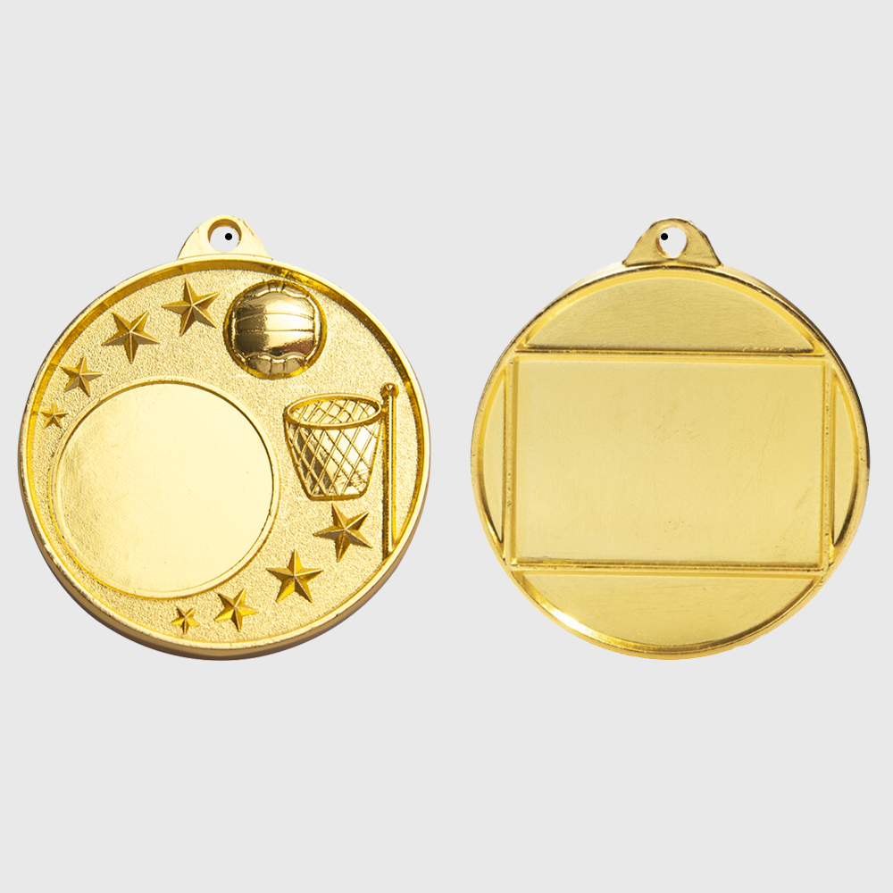 Netball Logo Starry Medal Gold 50mm