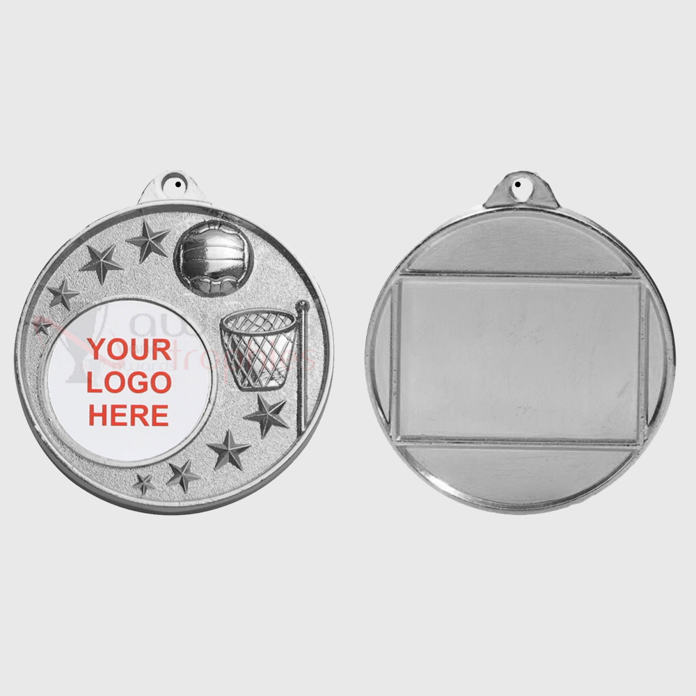 Netball Logo Starry Medal Silver 50mm