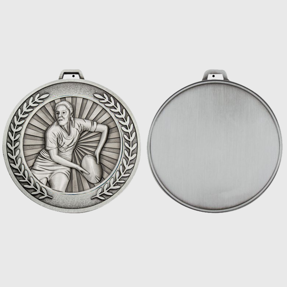 Heavyweight Rugby Female Medal 70mm Silver