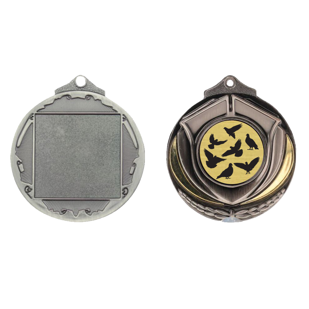 Two Tone Silver Medal 50mm - Pigeons