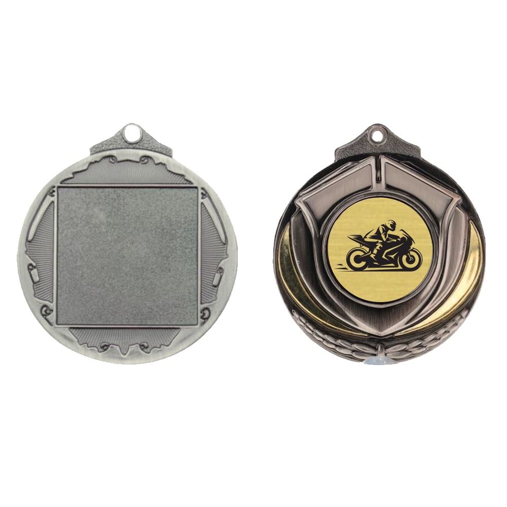 Two Tone Silver Medal 50mm - Motorbike
