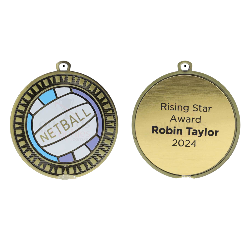Spark Netball Medal 55mm - Antique Gold
