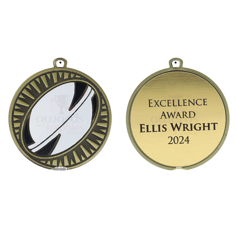 Spark Rugby Medal 55mm - Antique Gold