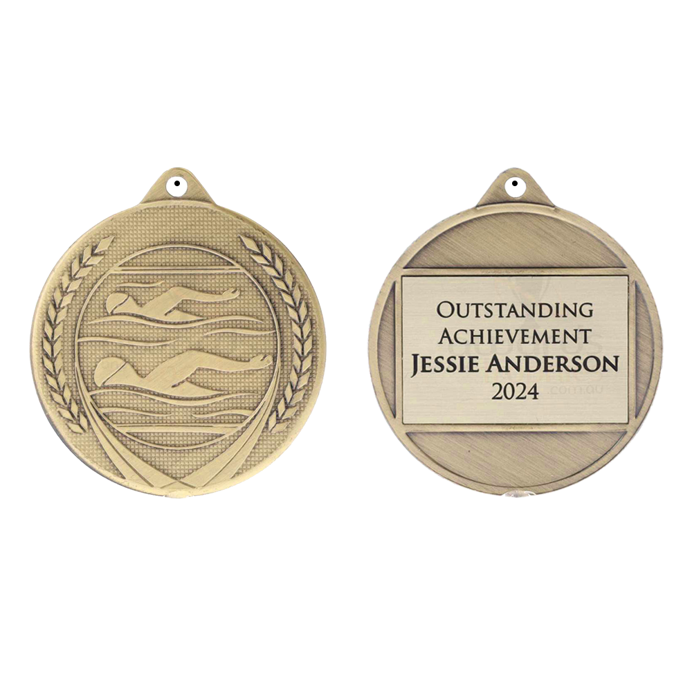 Garland Swimming Medal 50mm - Gold