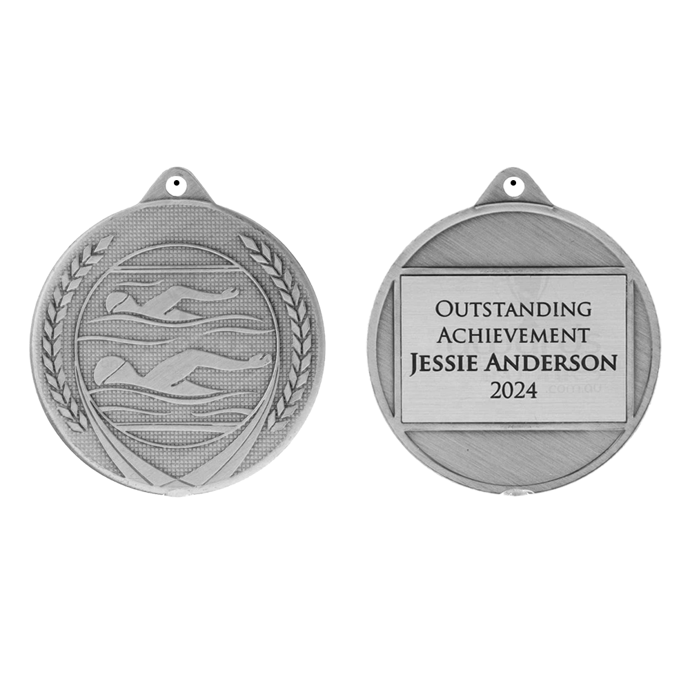 Garland Swimming Medal 50mm - Silver