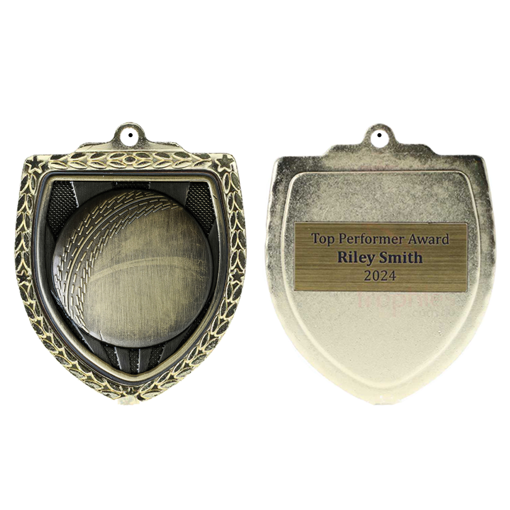 Cricket Ball Shield Medal 80mm - Gold 
