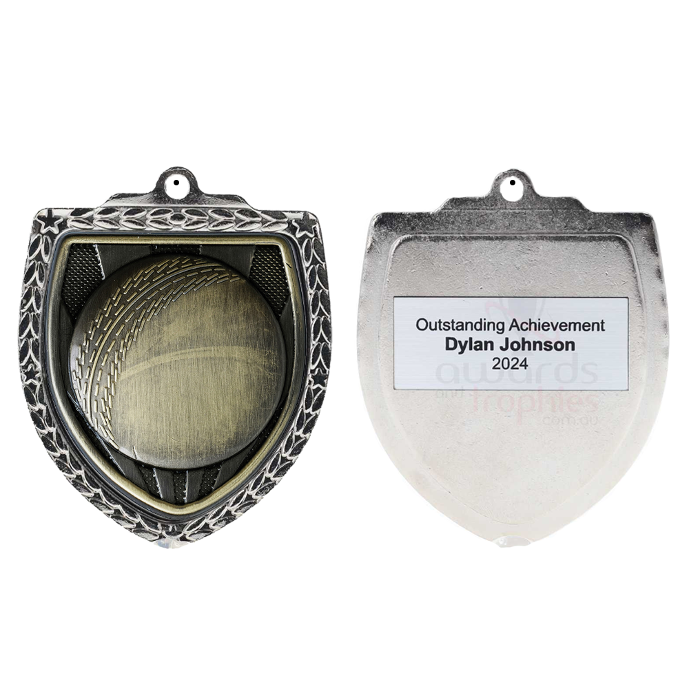 Cricket Ball Shield Medal 80mm - Silver 