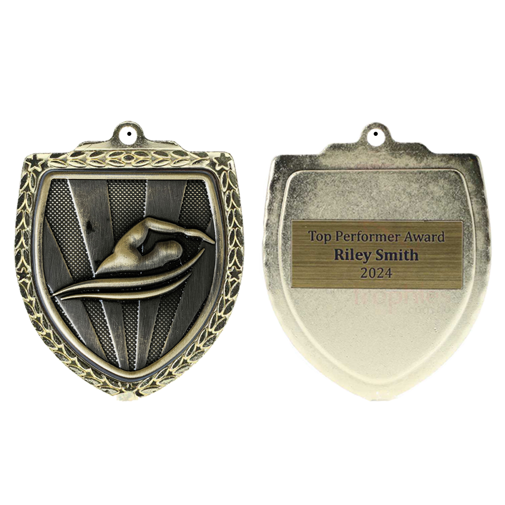 Swimming Shield Medal 80mm - Gold 