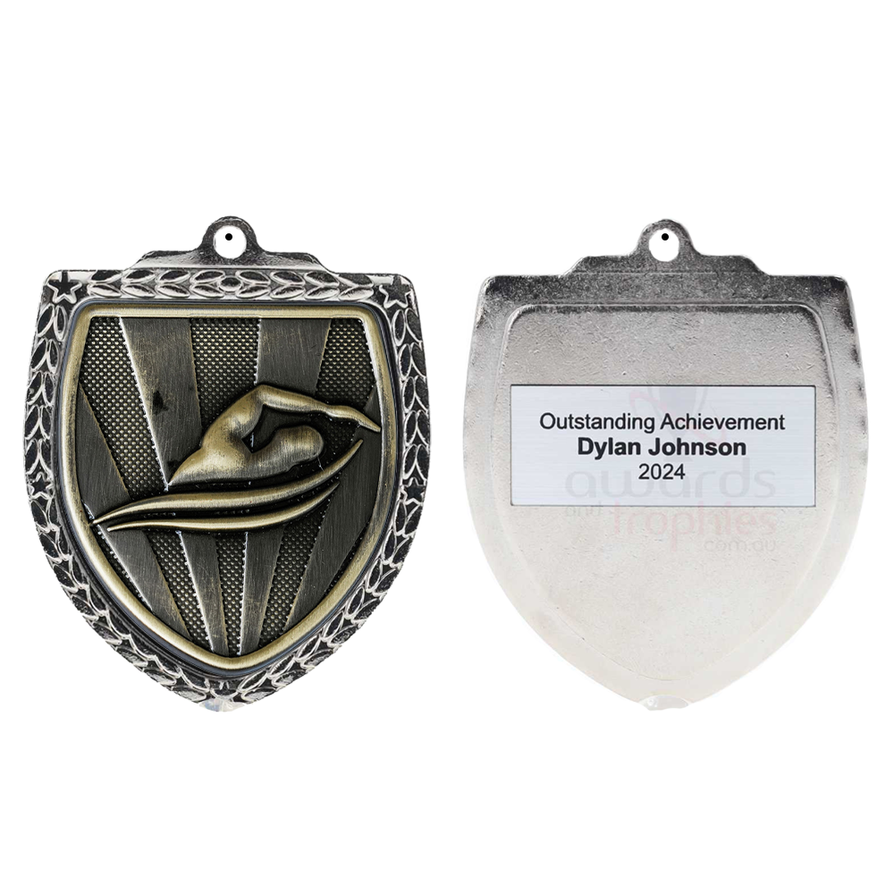 Swimming Shield Medal 80mm - Silver 