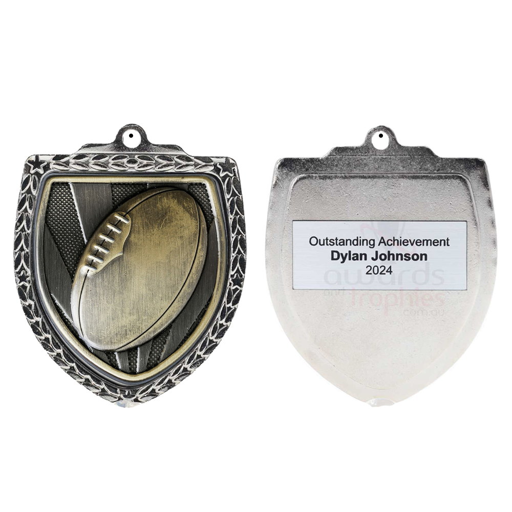 Aussie Rules Shield Medal 80mm - Silver 