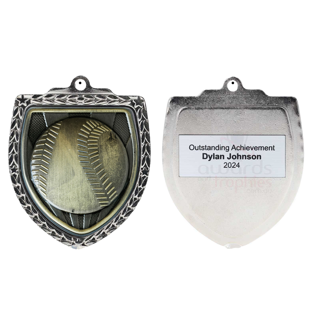Baseball Shield Medal 80mm - Silver 