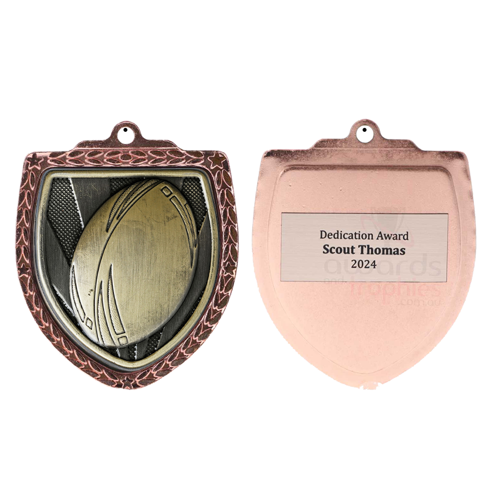 Rugby Ball Shield Medal 80mm - Bronze