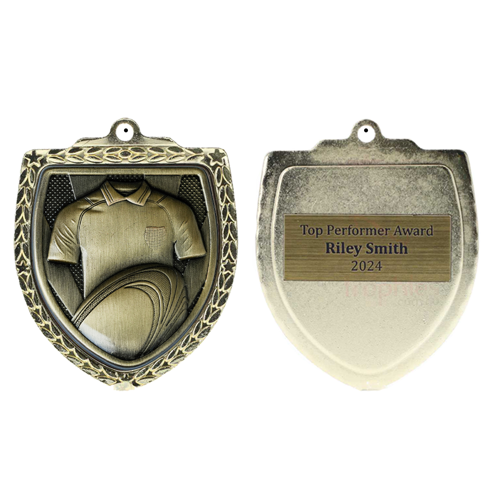 Rugby Shield Medal 80mm - Gold 