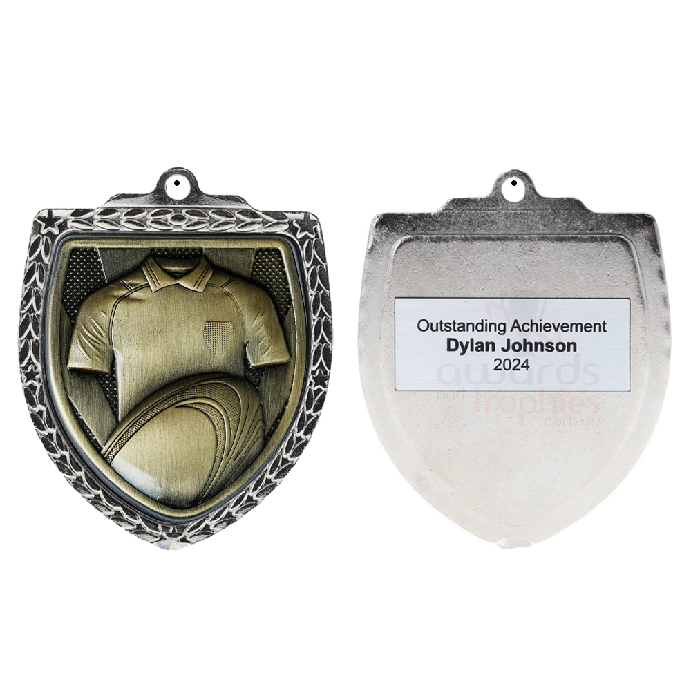 Rugby Shield Medal 80mm - Silver 