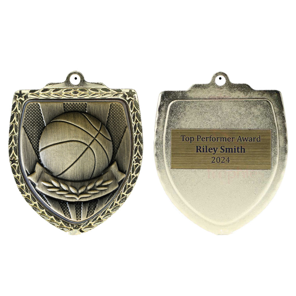 Basketball Shield Medal 80mm - Gold 