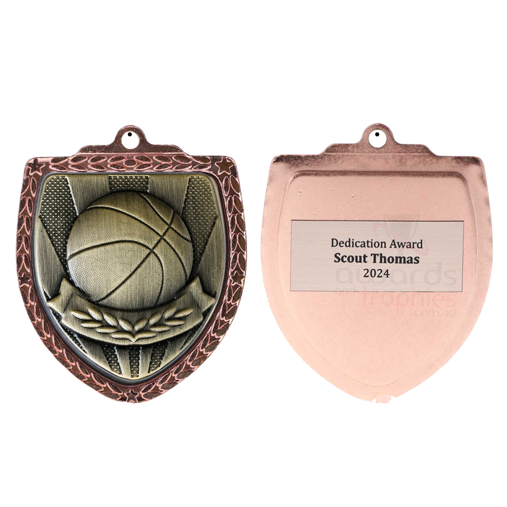 Basketball Shield Medal 80mm - Bronze