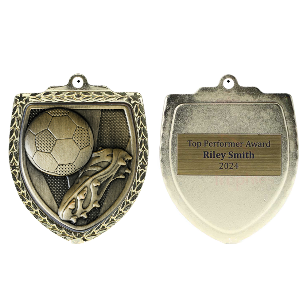 Soccer Boot Shield Medal 80mm - Gold 