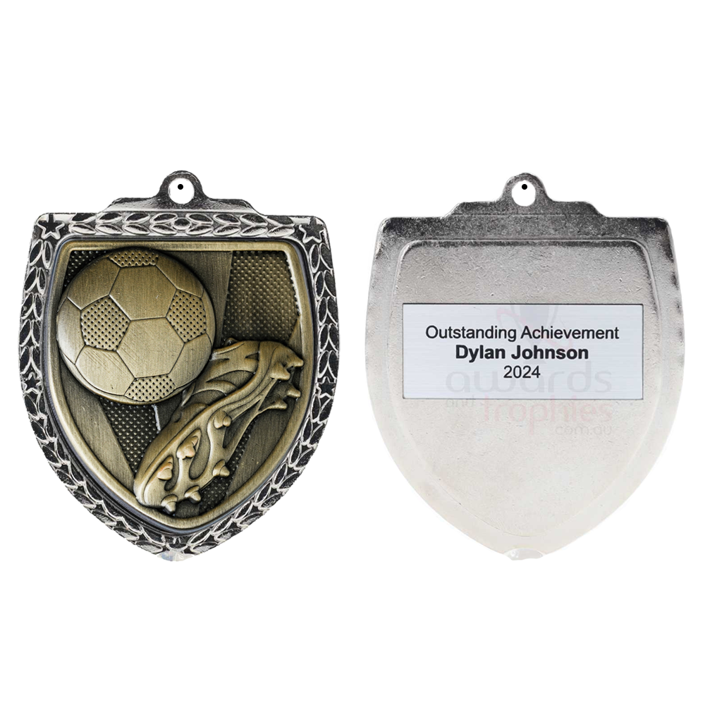 Soccer Boot Shield Medal 80mm - Silver 