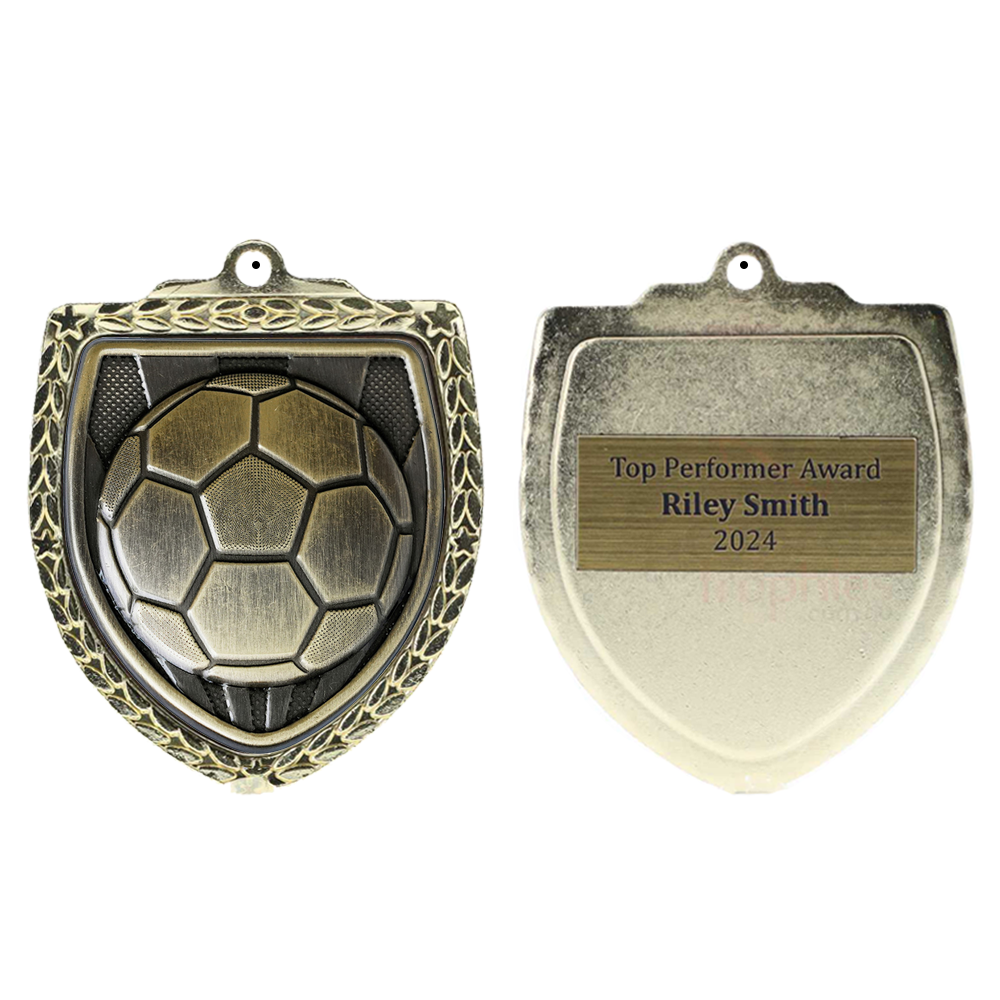 Soccer Ball Shield Medal 80mm - Gold 