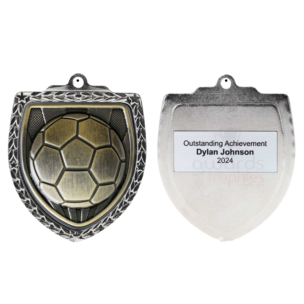 Soccer Ball Shield Medal 80mm - Silver 