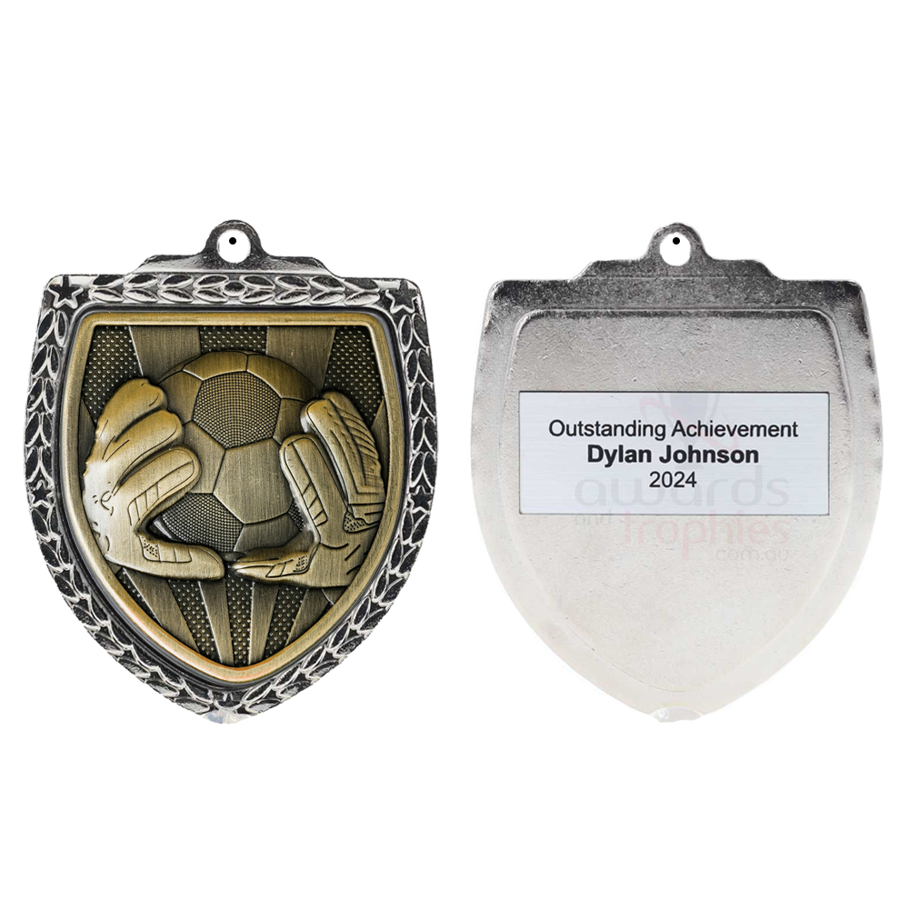 Soccer Goalkeeper Shield Medal 80mm - Silver 