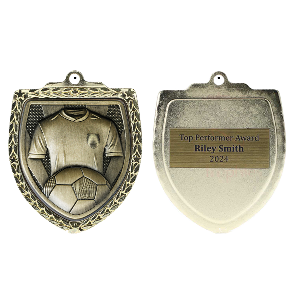 Soccer Shield Medal 80mm - Gold 