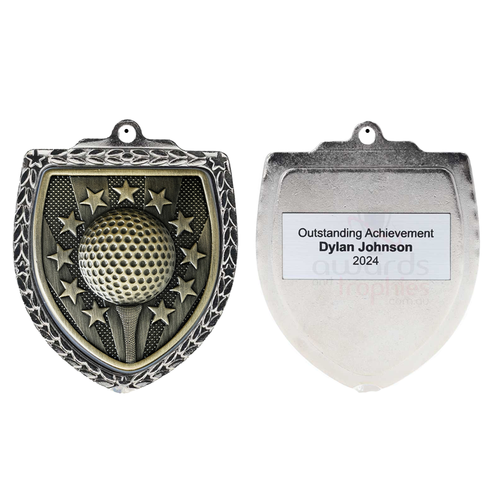 Golf Shield Medal 80mm - Silver 