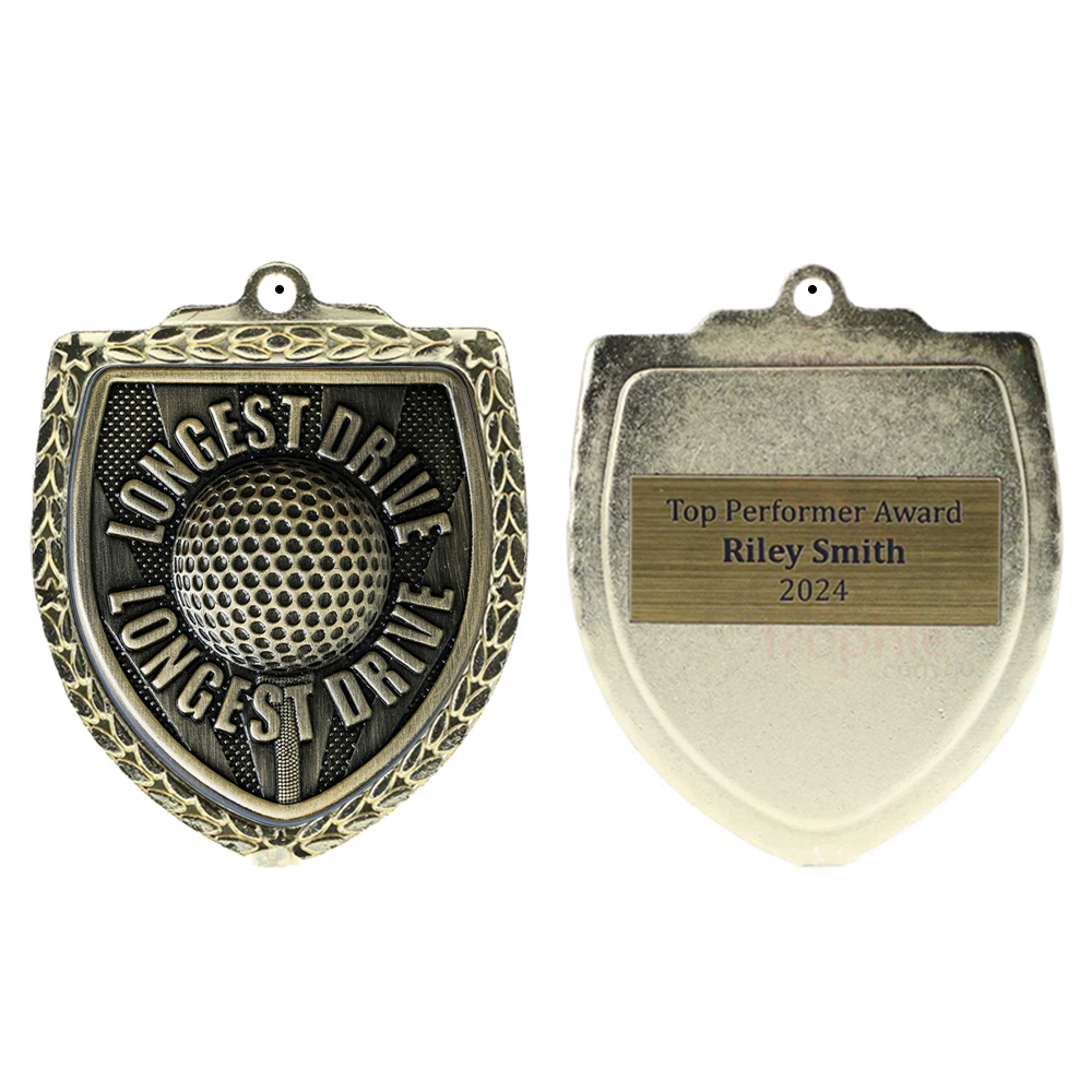 Longest Drive Shield Medal 80mm - Gold 